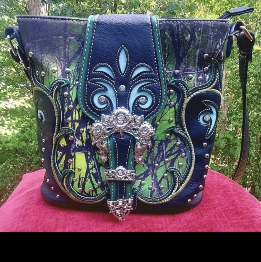 Justin West Designer Western Jeweled Camouflage Conceal & Carry Purse